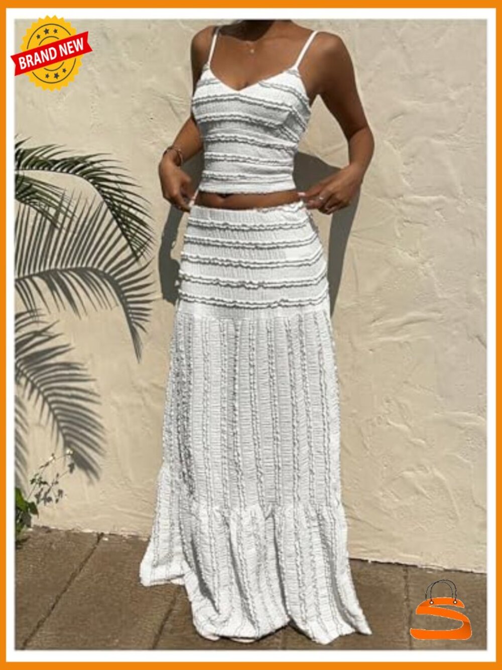 Women's 2 Piece Skirt Set Tiered Crop Camisole Maxi Skirt Vacation Outfits - Picture 4 of 6